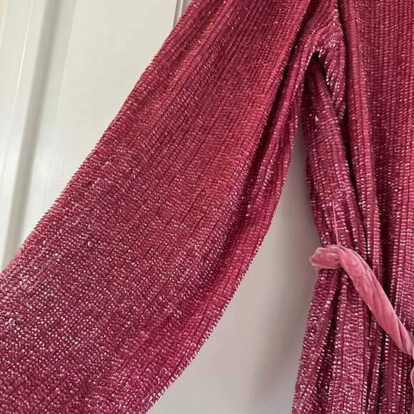 ❌SOLD❌Retrofete Gabrielle Sequin Robe Wrap Mini Dress Sz XL Pink Blossom - Picture 6 of 11